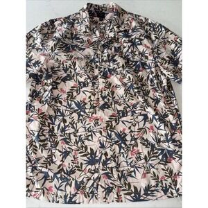 J Crew Flex Washed Button Down Shirt Mens M Bamboo Print Multicolor Short Sleeve